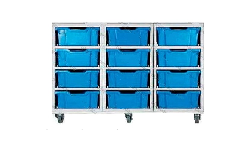 Мобільний стелаж пластиковий для зберігання дидактичного матеріалу (на 12 скринь F2)