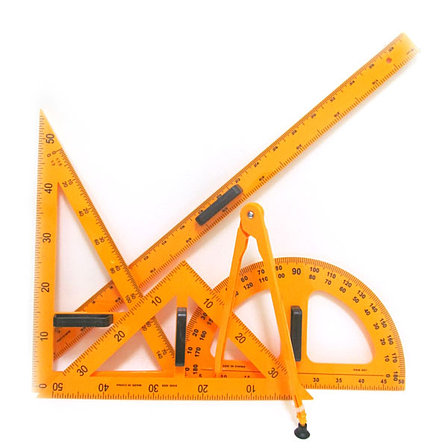 Набір вимірювальний для дошки, 5шт(транспортир, два трикутники, циркуль, лінійка)