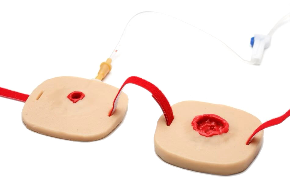 Імітатори вхідного і вихідного отворів при кульовому пораненні з симуляцією кровотечі