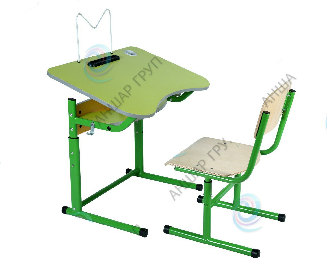 Комплект cтіл учнівський 1-місний з регулюванням кута нахилу стільниці та полицею, ростова група №3-6 + cтілець Т-подібний регульований по висоті № 3-6