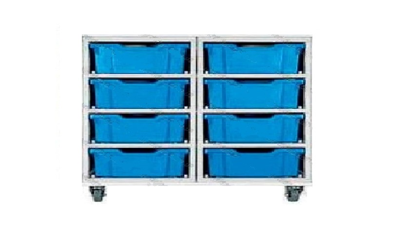 Мобільний стелаж пластиковий для зберігання дидактичного матеріалу (на 8 скринь F2)