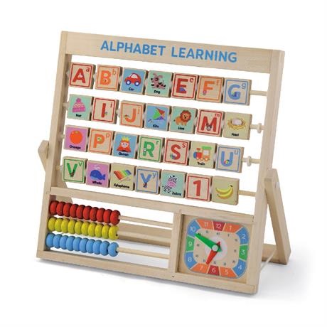Дерев'яна гра Англійський алфавіт із годинником і рахівницею