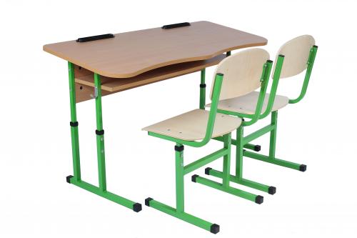 Комплект стіл учнівський 2-місний з полицею антисколіозний, №4-6 + стілець Т-подібний, №4-6