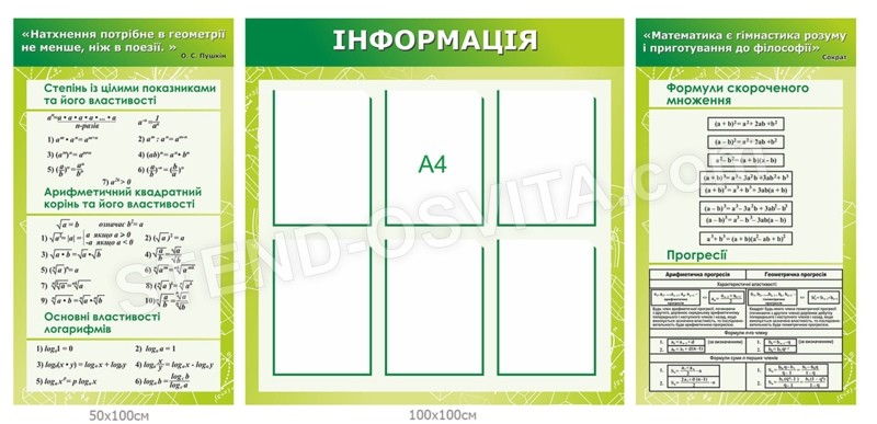 Комплект стендів для кабінету математики №11