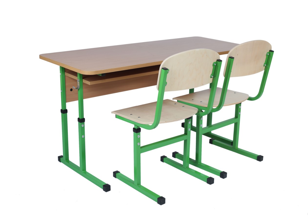 Комплект стіл учнівський 2-місний з полицею, №4-6+стілець Т-подібний, №4-6