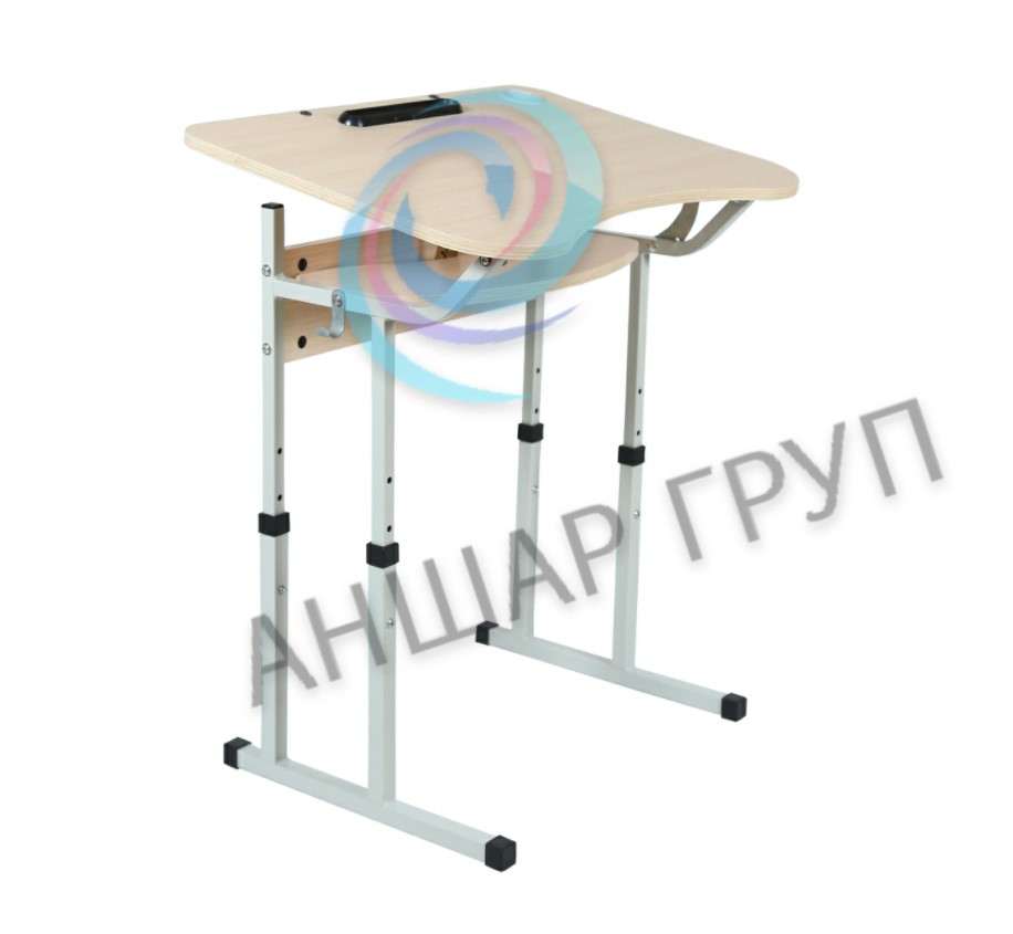 Комплект стіл учнівський 1-місний з регулюванням кута нахилу стільниці та полицею, № 3-6 + стілець Т-подібний на квадратній трубі, №3-5