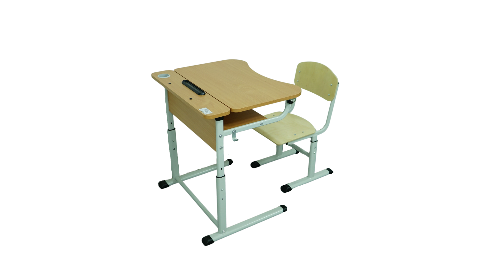 Комплект стіл учнівський 1-місний з полицею, з регулюванням кута нахилу стільниці + стілець Т-подібний регульований по висоті з покриттям HPL (№4-7)