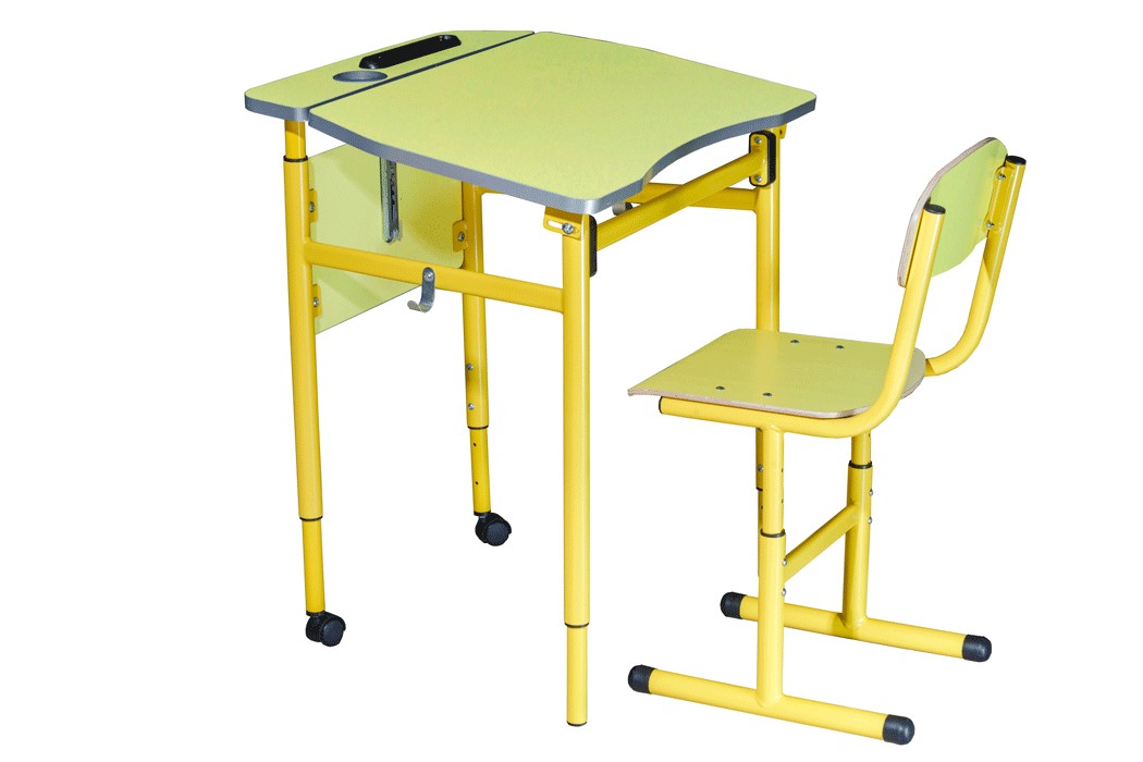 Комплект парта одномісна 6-кутна, мобільна та стілець Т-подібни на круглій трубі учнівські №3-5