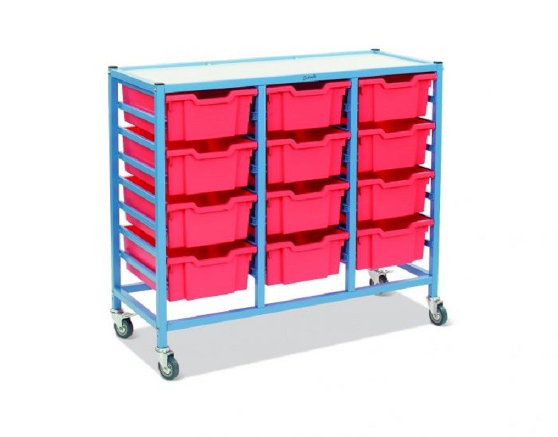 Мобільний стелаж металевий для зберігання дидактичного матеріалу (з 12 контейнерами F2)