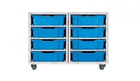 Мобільний стелаж пластиковий для зберігання дидактичного матеріалу (на 8 скринь F2)