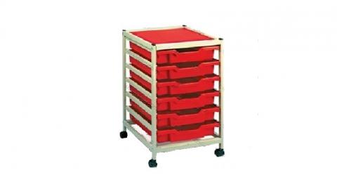 Мобільний стелаж пластиковий для зберігання дидактичного матеріалу (на 6 скринь F1)